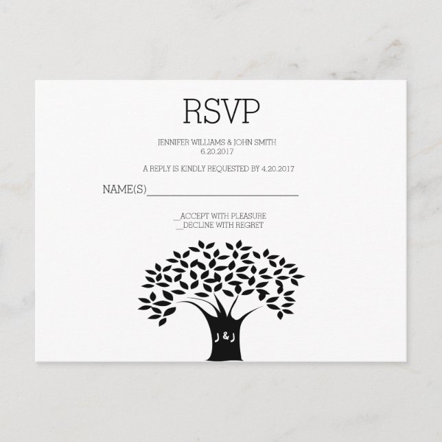 B&W Tree Wedding RSVP Cards (Front)