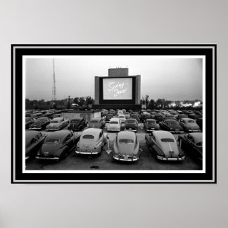 B &W Vintage Drive-In Theatre Poster 13 x 19