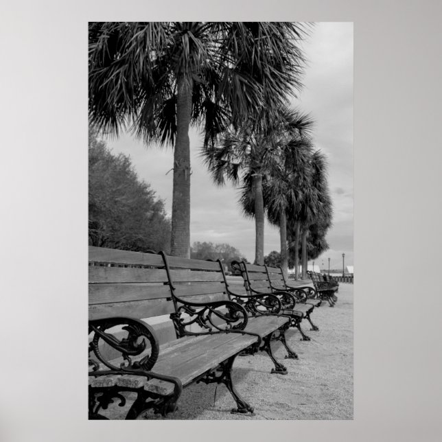 B/W Waterfront Benches Poster (Front)