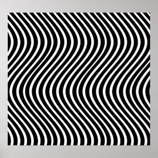 B&W Wavy Lines Optical Illusion Art Poster