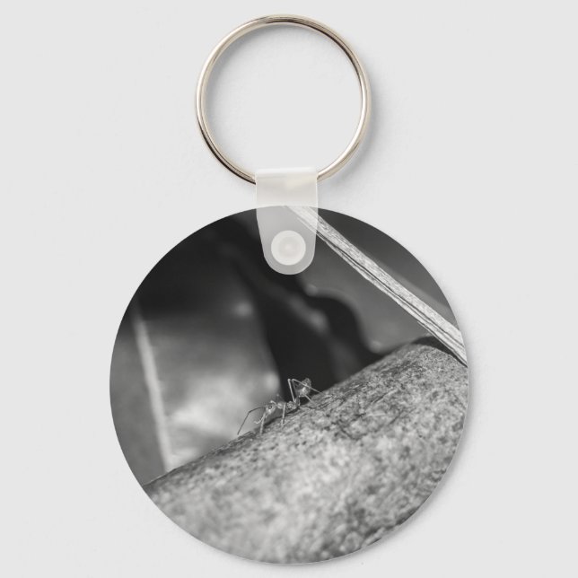 B&W - Weaver Ant on a Wood  Key Ring (Front)