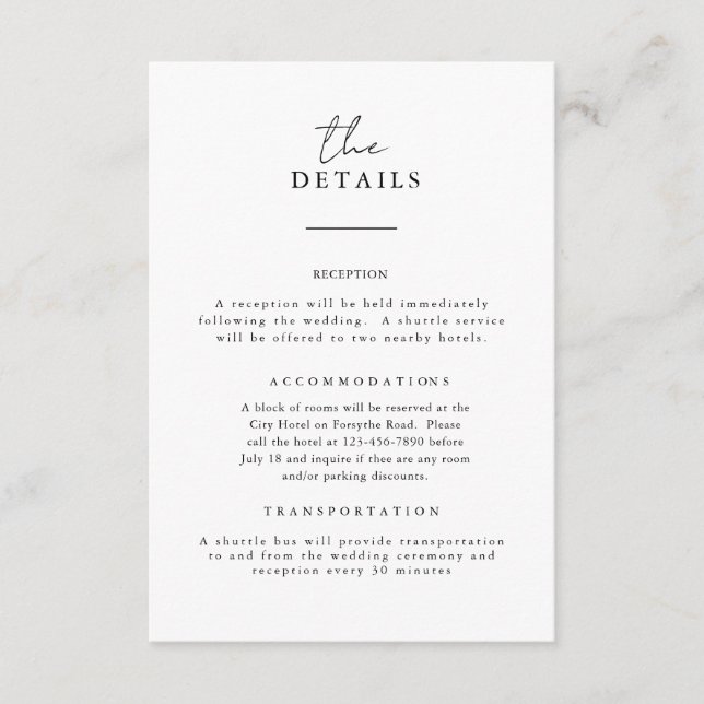 B&W Wedding Details Card (Front)