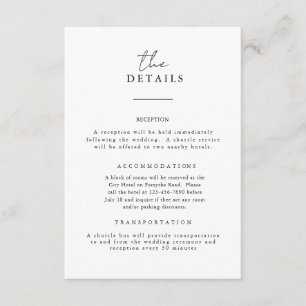 B&W Wedding Details Card