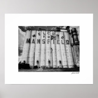 B&W Welcome to Mansfield Ohio Grain Silos Poster
