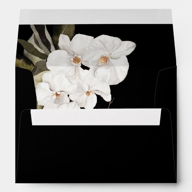 B&W White Floral 5 - Black All Over Envelope (Back (Bottom))