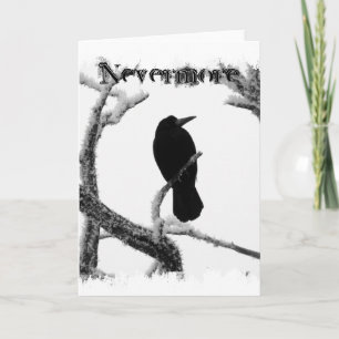B&W Winter Raven Edgar Allan Poe Nevermore Card