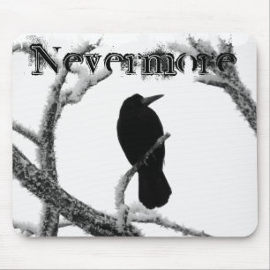 B&W Winter Raven Edgar Allan Poe Nevermore Mouse Mat