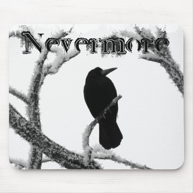 B&W Winter Raven Edgar Allan Poe Nevermore Mouse Mat (Front)