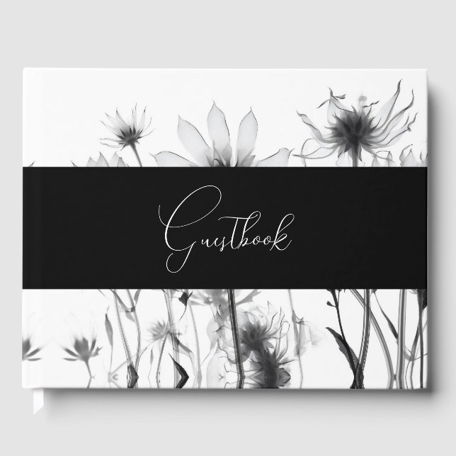 B&W X-Ray Flowers Custom Personalised Wedding Guest Book (Front)