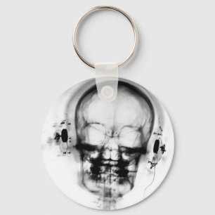 B&W X-Ray Skeleton Music Skull Headphones Key Ring