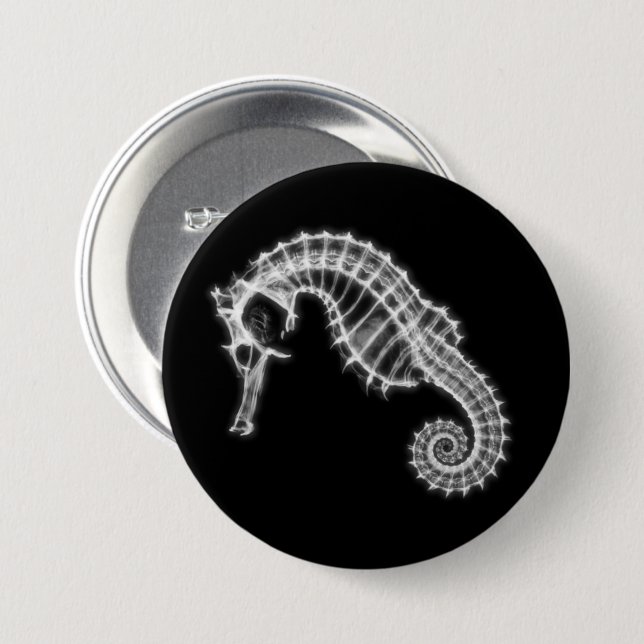 B&W X-Ray Vision Sea Horse Skeleton 7.5 Cm Round Badge (Front & Back)