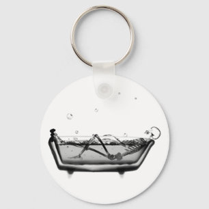 B&W X-Ray Vision Skeleton in Bath Tub Bathing Key Ring