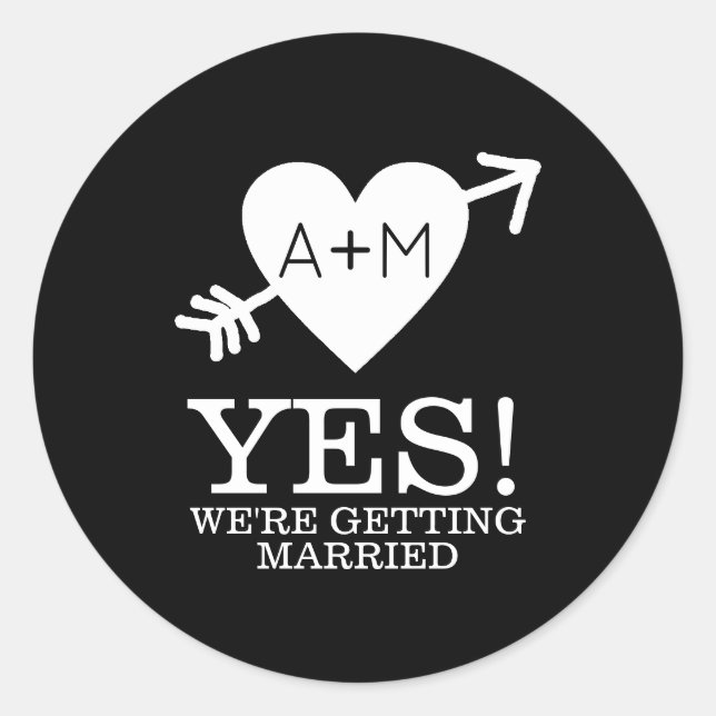 b&w YES heart with arrow modern wedding Classic Round Sticker (Front)