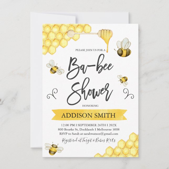 Ba-Bee Bee Themed Baby Shower Invitation (Front)