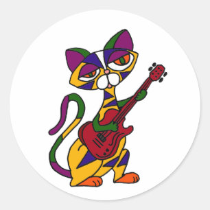 BA- Cool Cat Playing Guitar Cartoon Classic Round Sticker