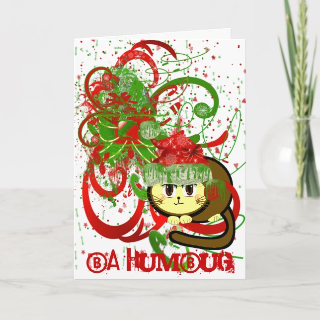 Ba Humbug Cat  Paint Splat Holiday Card (Front)