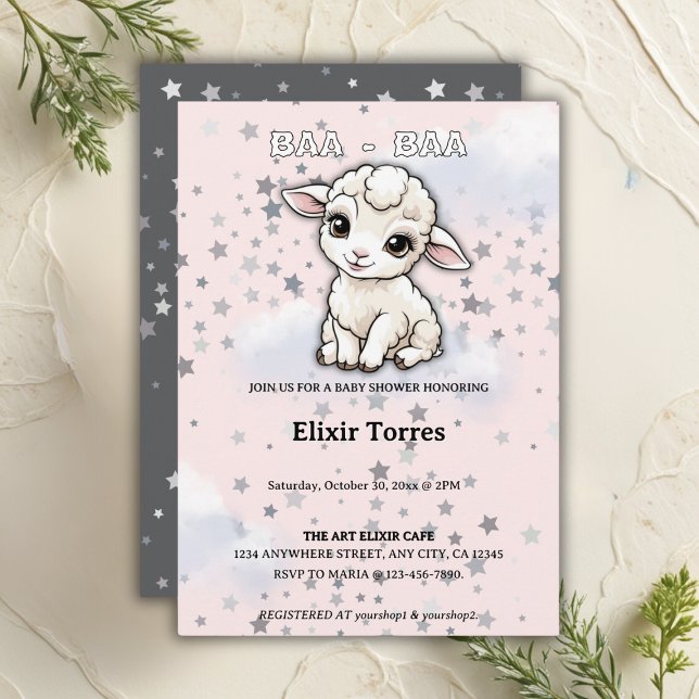 Baa-baa A Little Lamb Stars Baby Shower Invitation (Creator Uploaded)