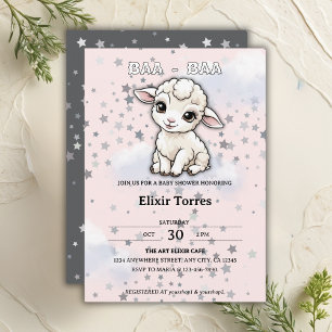 Baa-baa A Little Lamb Stars Baby Shower Invitation