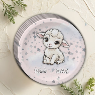 Baa-baa A Little Lamb Stars Baby Shower Paper Plate