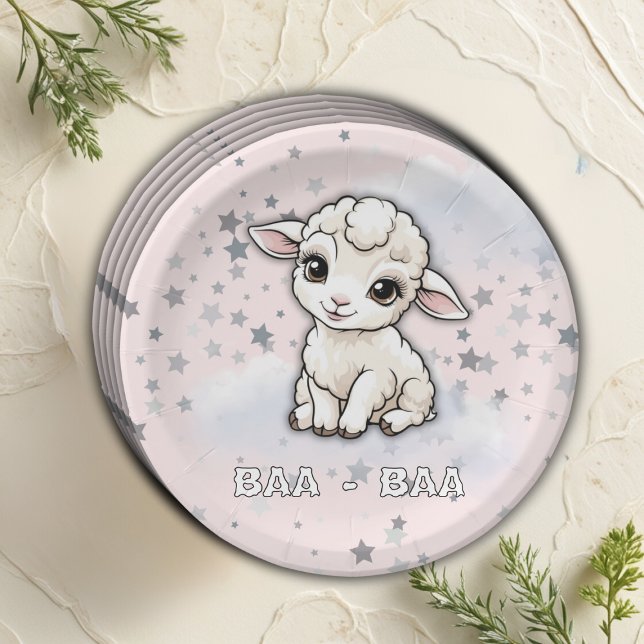 Baa-baa A Little Lamb Stars Baby Shower Paper Plate (Creator Uploaded)