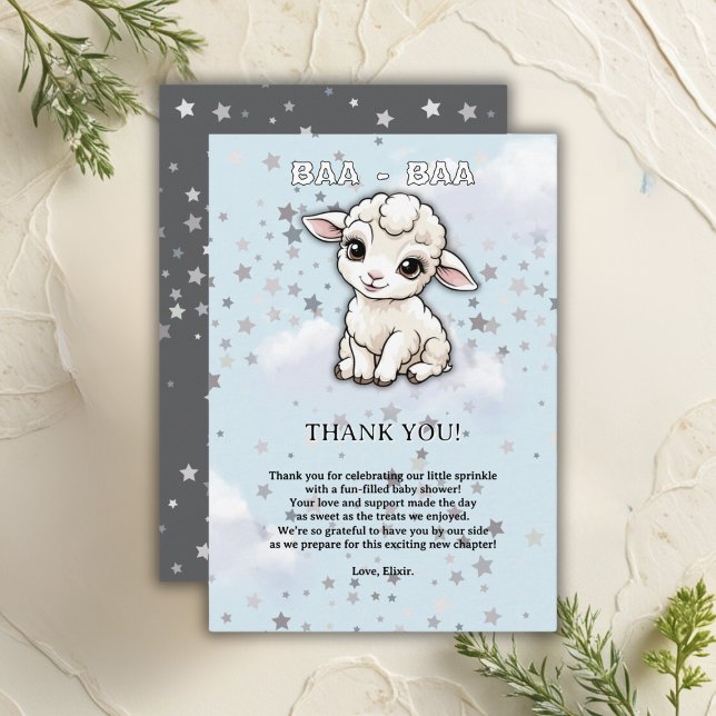Baa-baa A Little Lamb Stars Baby Shower Thank You Card (Creator Uploaded)