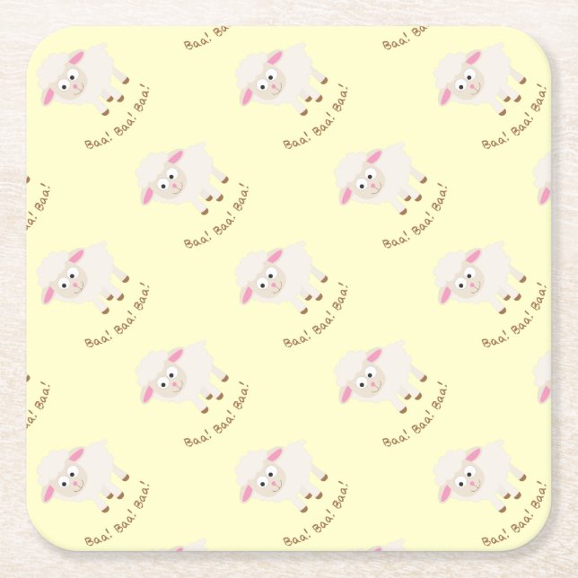 Baa Baa Baa Cute Lamb Square Paper Coaster (Front)
