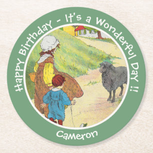 Baa, Baa, Black Sheep Birthday Party Collection Round Paper Coaster