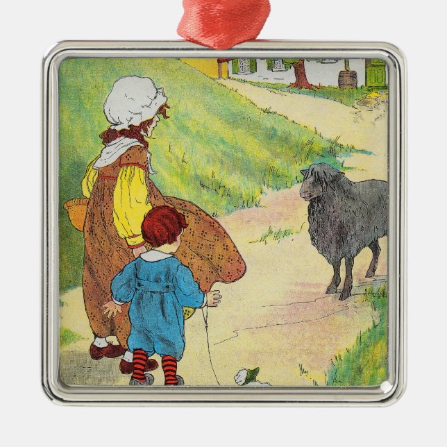 Baa, baa, black sheep, Have you any wool? Metal Tree Decoration (Front)