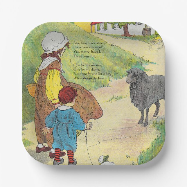 Baa, Baa, Black Sheep, Mother Goose Nursery Rhyme Paper Plate (Front)
