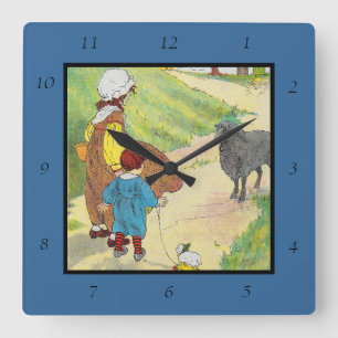 Baa, Baa, Black Sheep, Mother Goose Nursery Rhyme Square Wall Clock