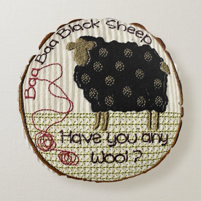 "Baa Baa Black Sheep" Round Cushion (Front)