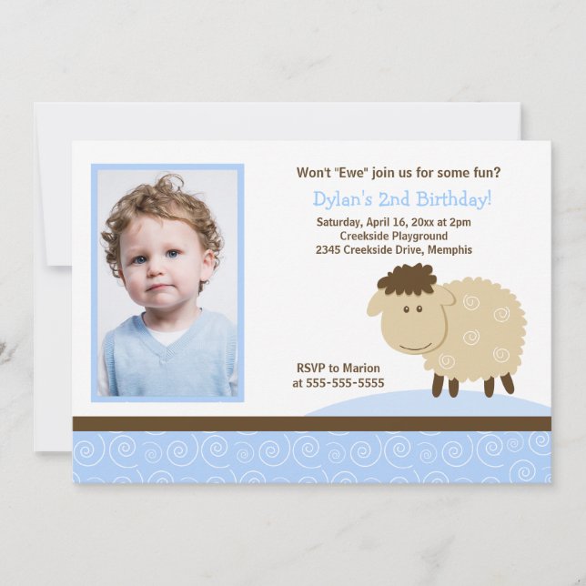 Baa Baa Sheep Blue *PHOTO* Birthday 5x7 Invitation (Front)