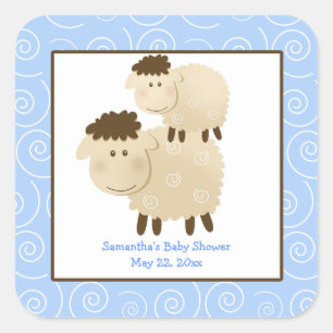 Baa Baa Sheep Blue SQUARE Favour Sticker