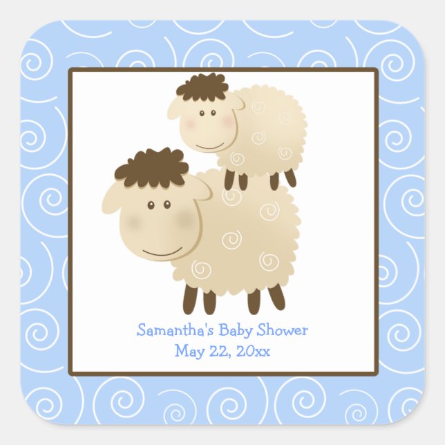 Baa Baa Sheep Blue SQUARE Favour Sticker (Front)