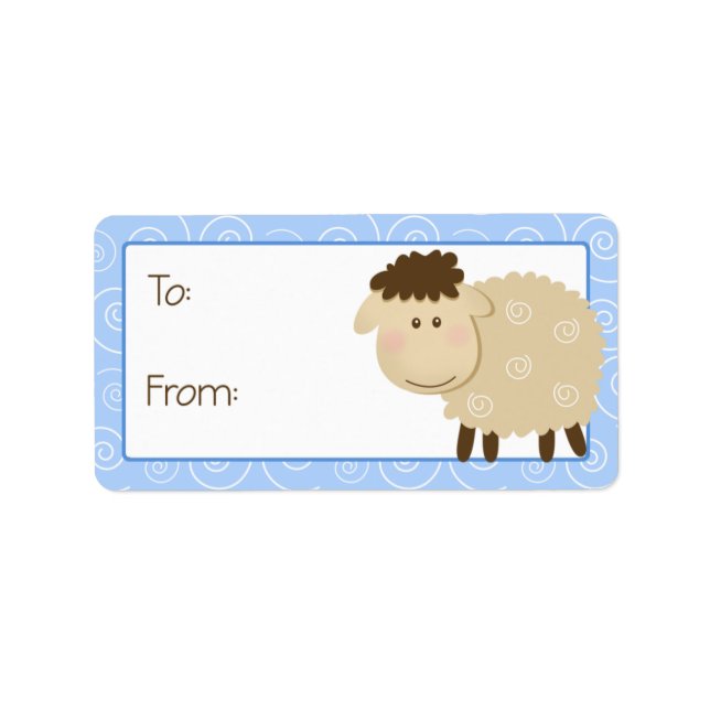 Baa Baa Sheep Blue Swirl Gift Tag Label (Front)
