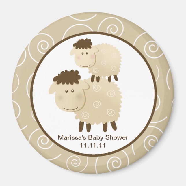 Baa Baa Sheep Neutral 3-inch Round Favour Magnet (Front)