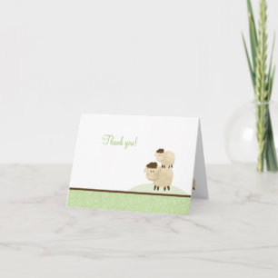 Baa Baa Sheep Neutral Green Folded Thank you notes