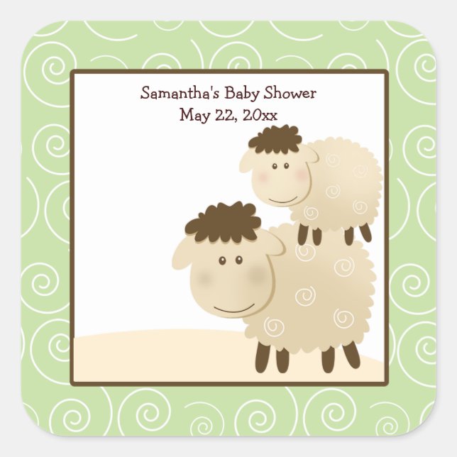 Baa Baa Sheep Neutral Green SQUARE Favour Sticker (Front)
