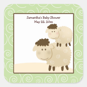 Baa Baa Sheep Neutral Green SQUARE Favour Sticker