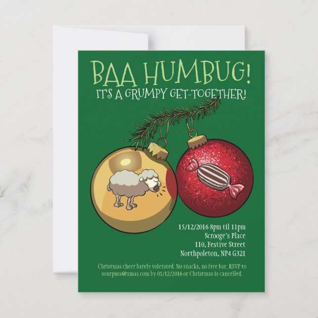 Baa Humbug Baubles Christmas Sheep & Candy Cartoon Invitation (Front)