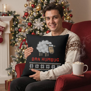 Baa Humbug Sheep - Funny Scrooge Pun Christmas Cushion