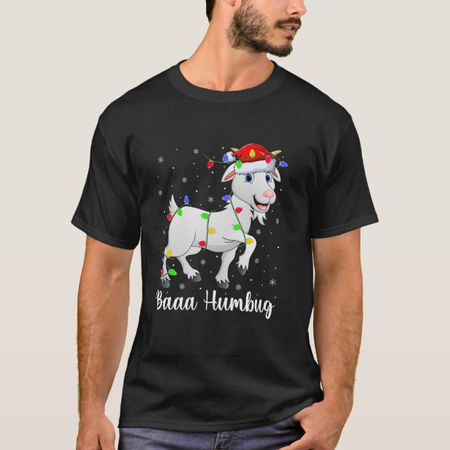 Baa Humbug Xmas Lights Santa Costume Goat Christma T-Shirt (Front)