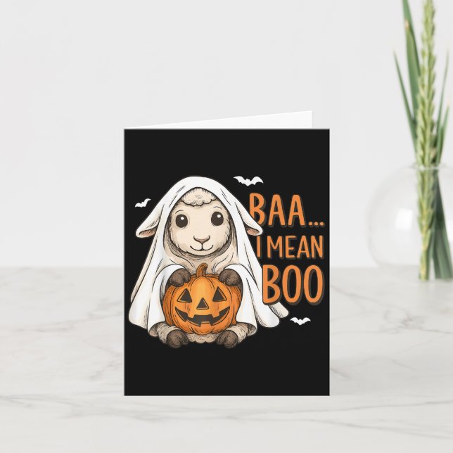Baa I Mean Boo Ghost Sheep Halloween Ghost Sheep  Card (Front)