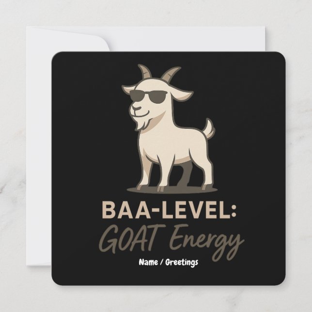  Baa-Level: GOAT Energy Funny Cool Goat Pun Invitation (Front)