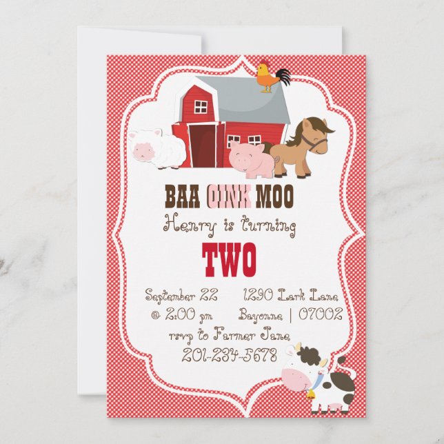 Baa-Oink-Moo Birthday Invitation (Front)