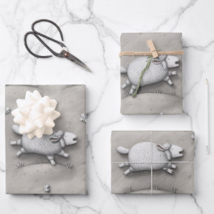 Baa Relief 3 Happy Sheep (large scale) Wrapping Paper Sheet