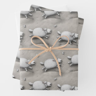 Baa Relief Happy Galloping Sheep (small scale) Wrapping Paper Sheet