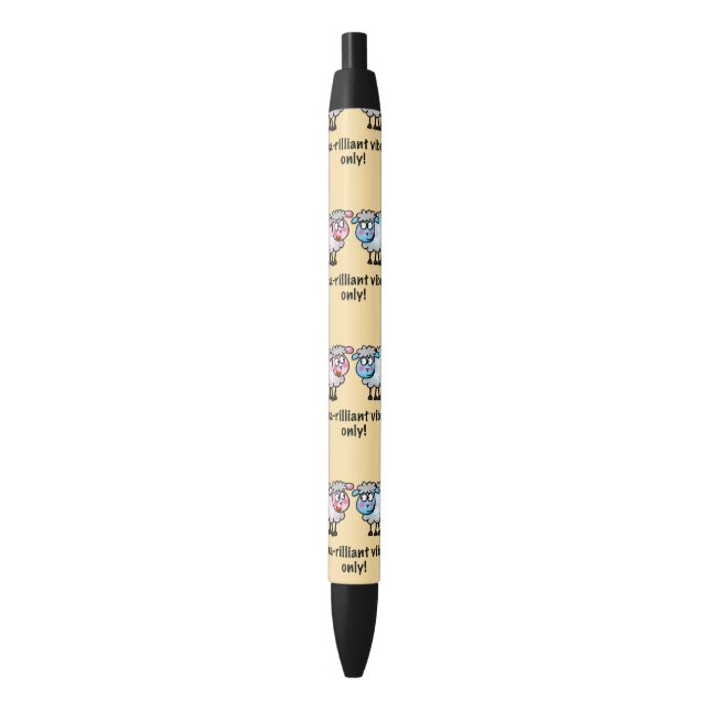 Baa-rilliant - Cute Cartoon Sheep Pair Black Ink Pen (Front Vertical)