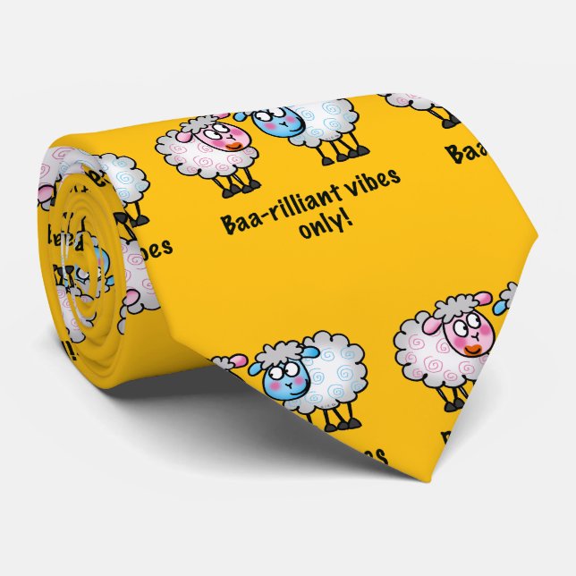 Baa-rilliant - Cute Cartoon Sheep Pair Tie (Rolled)