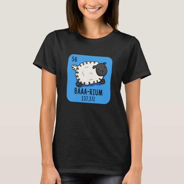 Baa-rium Funny Sheep Chemistry Pun Dark BG T-Shirt (Front)